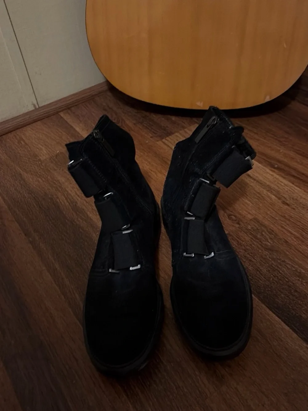 Men's Black Suede Ankle Boots with Buckle Straps